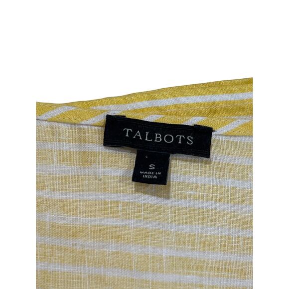 Talbots 100% Linen Yellow Striped Beaded Tunic Women's Size S Embroidery Preppy - Picture 4 of 7